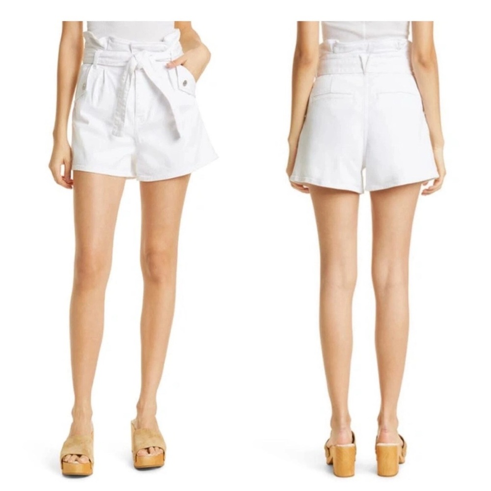 Veronica Beard White High Waist Shorts with Tie Detail